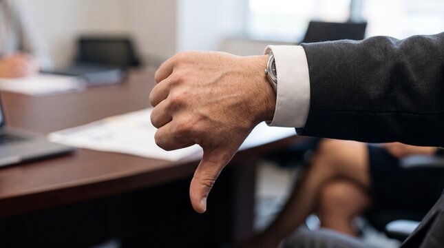 Businessman Showing Disapproval Gesture During Meeting With Colleagues In Modern Office Setting
