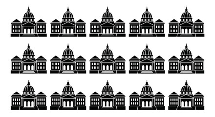 Creative Black and White Minimalist Domes and Government Building Icons Set Modern Flat Design Illustrations © Ami Triyatmi