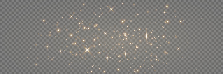 Fototapeta premium Gold glitter light banner. Magic dust background. Luxury party. Star particle bg. Christmas Holiday golden confetti. Fairy bulb. Glow shine bokeh. Winter Celebration frame. Vector illustration