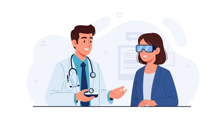 Fototapeta premium Doctor Explains VR Therapy to Patient, Showcasing Future Healthcare Technology