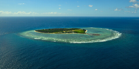 Aerial view of Lady Elliot Island, the southern most island in the Great Barrier Reef of the coast of Australia.