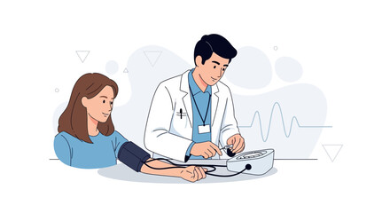 Fototapeta premium Doctor measuring patient's blood pressure using sphygmomanometer, healthcare concept illustration