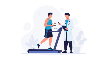 Fototapeta premium Doctor monitoring patient running on treadmill during medical check-up for heart health and fitness.