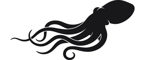 Black octopus silhouette against a white background marine invertebrate design © BismillahAdobe