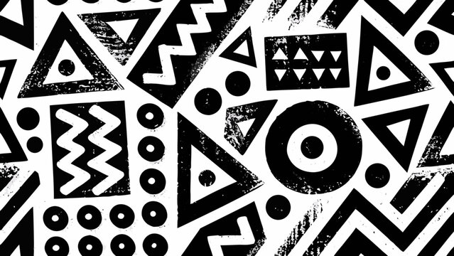 Geometric pattern with triangles circles and zigzags in a black and white style abstract arrangement