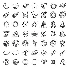 Set of sixty four space and astronomical theme line icons with astronomy © Madical