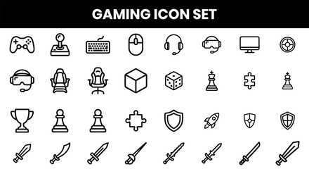 Minimal gaming controller and accessories icon set collection © Rayhan Studio 