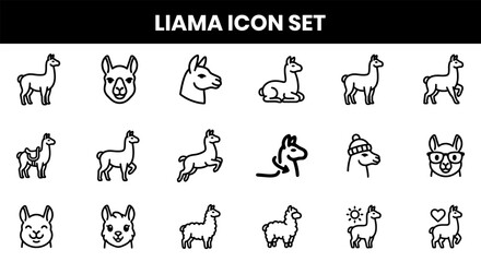 Cute cartoon llama icons set with different styles and poses © Rayhan Studio 