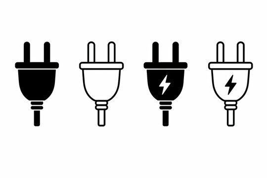 Set of electrical plug icons for power and energy technology design isolated on white background