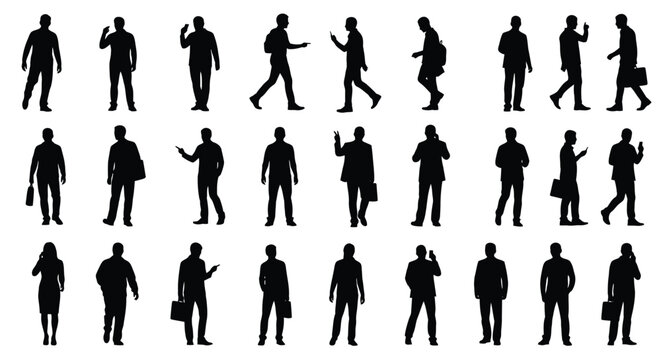 Collection of Diverse Silhouettes of People in Various Poses and Activities.