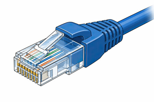 Blue ethernet internet cable connector isolated on white background