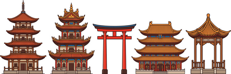 Obraz premium East Asian Traditional Architecture Vector Set