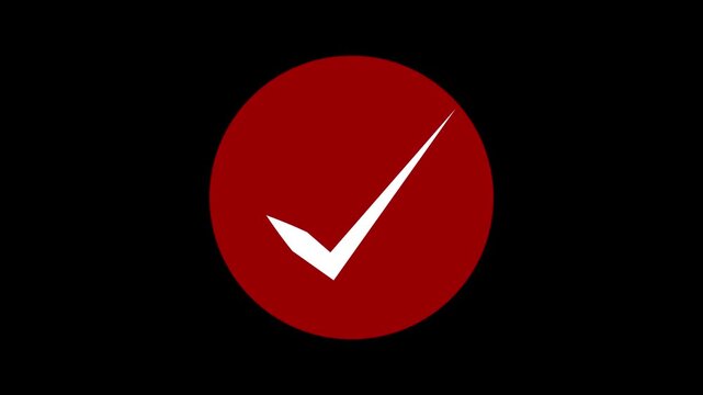 Animated red checkmark on black background, minimalist success and approval symbol for ui and corporate presentations