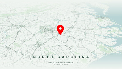Minimalist vector map of North Carolina state, USA. High-quality scalable illustration of North Carolina state geographic borders, Atlantic Ocean coastline for posters design. © AliRza