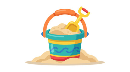 Colorful sand bucket and shovel filled with sand for summer beach fun © Queen