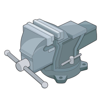 Isometric heavy duty bench vise colored filled outline vector for industrial workshop