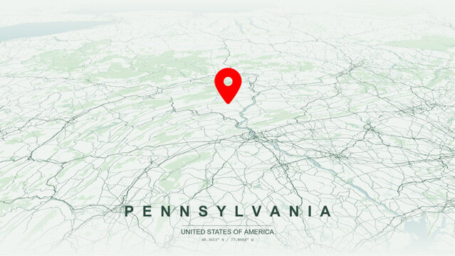 Minimalist vector map of Pennsylvania state, USA. High-quality scalable illustration of Pennsylvania state geographic borders, Delaware River, Susquehanna River watershed networks for posters design.