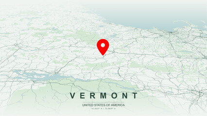 Modern minimalist vector map of Vermont state, USA. High-quality scalable illustration of Vermont state geographic borders, Lake Champlain and Connecticut River shoreline networks for posters design. © AliRza