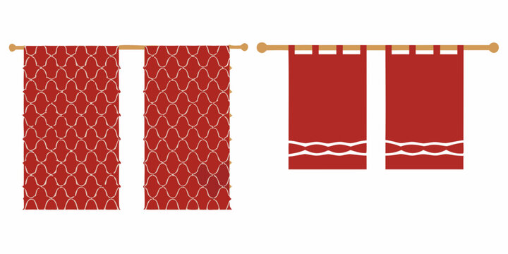 Red noren curtains with repeating pattern on white background