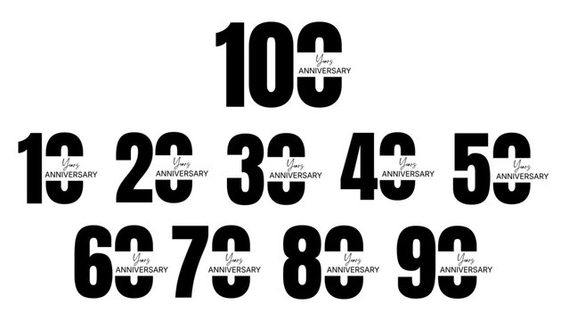 Modern black anniversary year milestone logo collection with elegant celebration badges for branding and business design