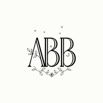 Elegant floral monogram with letter abb embellished with stars and leaves.