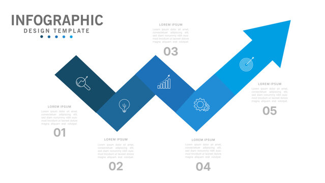Modern business infographic design template with five step zigzag arrow workflow process for corporate presentation