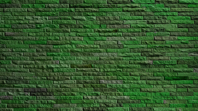 Modern dark green brick stone wall texture background. Abstract horizontal slate rock tile masonry pattern backdrop, elegant forest emerald cladding surface for interior and exterior design.