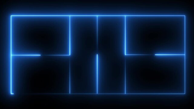 Play pickleball court line animation. Glowing neon blue Pickleball court icon animation on black background. futuristic digital icon video of a high-tech pickleball court