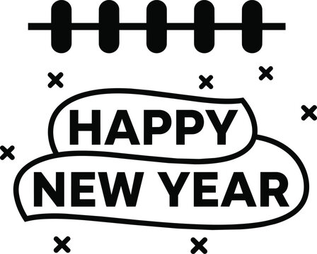 Black and white of happy new year greeting with decorative greeting card typography