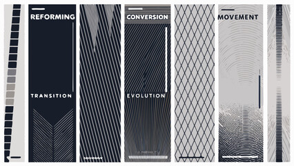 Abstract line patterns with typography on a black and white background a poster set abstract design © Sanjay