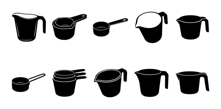 Measuring Cup Silhouette Collection Set Featuring Ten Different Kitchen Cooking Utensil Shapes