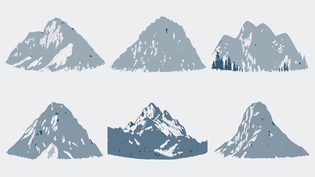 Engraved mountain range illustration set blue gray tones on a white background alpine altitude ascent