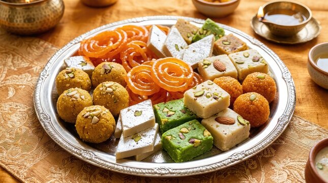 Assorted indian sweets platter for festive celebrations and gift giving