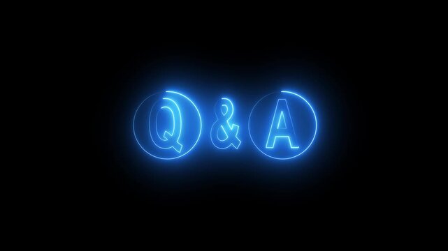 neon Q and A question and answer icon animation session on black background. Question and Answer the letters Q and A. Question and Answer icon animation. questions and answers concept Q and A design.