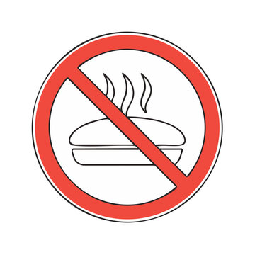 Prohibition sign indicating no hot food allowed, with a steaming bun graphic