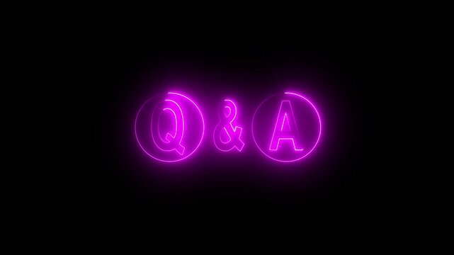 neon Q and A question and answer icon animation session on black background. Question and Answer the letters Q and A. Question and Answer icon animation. questions and answers concept Q and A design.