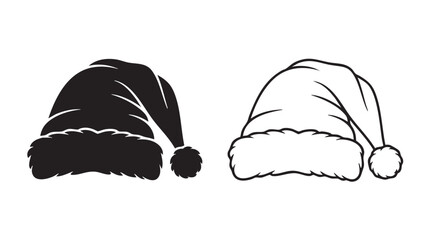 santa hat silhouette with line art vector design black silhouette with line art vector © Shamsul
