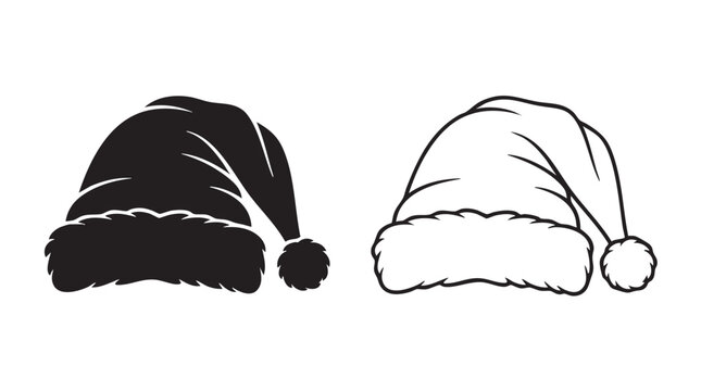 santa hat silhouette with line art vector design black silhouette with line art vector