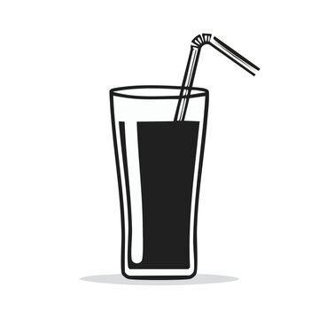 Tall glass with dark beverage and bent straw simple illustration