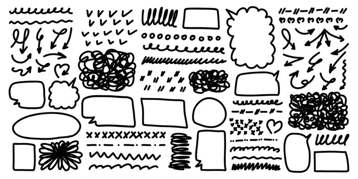 Black Marker Doodle Collection with Speech Bubbles Arrows Frames and Sketch Elements