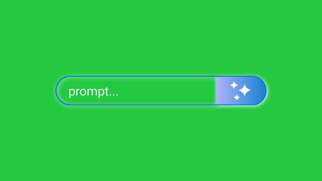 Animation of an AI prompt search bar with a "Magic Generate" button on a green background, motion graphics video.