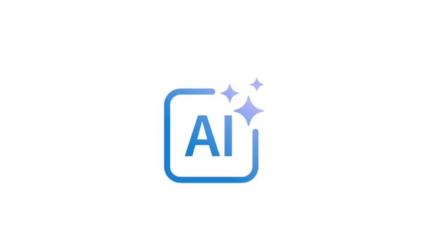 AI Icon Animation with Sparkles on White Background, Artificial Intelligence Motion Graphic