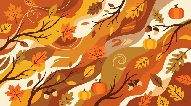 Autumn leaves and branches background, fall seasonal pattern