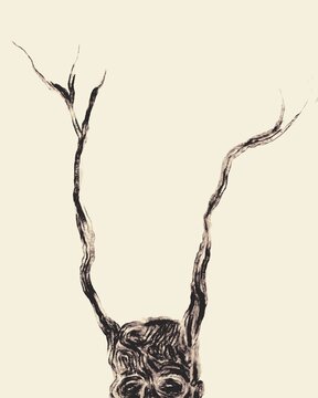 Abstract antlers illustration with textured organic form in minimal conceptual style