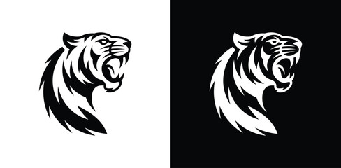 Roaring Tiger Head Logo Vector Fierce Wild Cat Mascot Symbol Design © Farhad