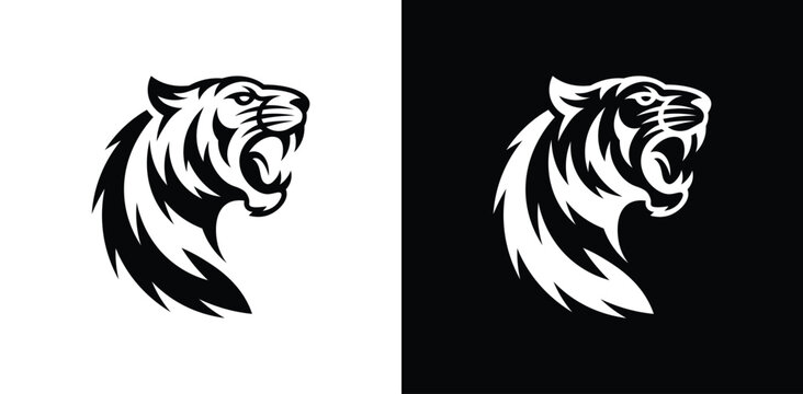 Roaring Tiger Head Logo Vector Fierce Wild Cat Mascot Symbol Design