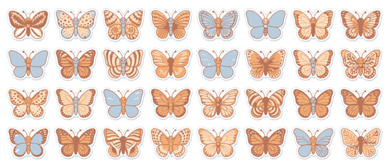 Fototapeta premium Collection of Delicate Butterflies in Earthy Tones and Soft Blue Hues