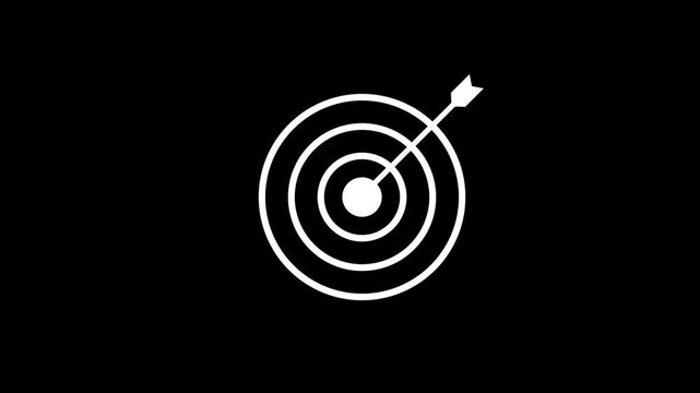 White, arrow, hitting, bullseye, on, target, animation, black, background, business, success, achievement, goal, accuracy, motion, graphic, minimalist, professional, high, quality, 4k.
