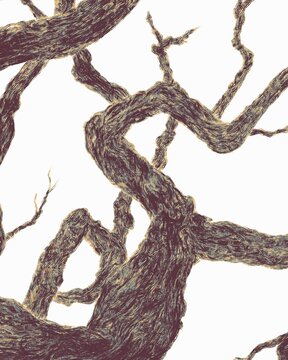 Abstract tree branches illustration with textured trunk in minimal conceptual style