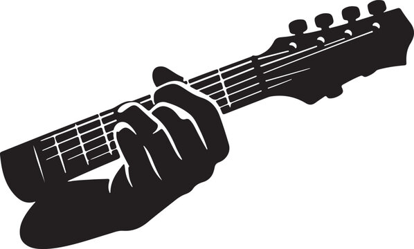  A dynamic silhouette of skilled hands playing intricate chords on a guitar fretboard